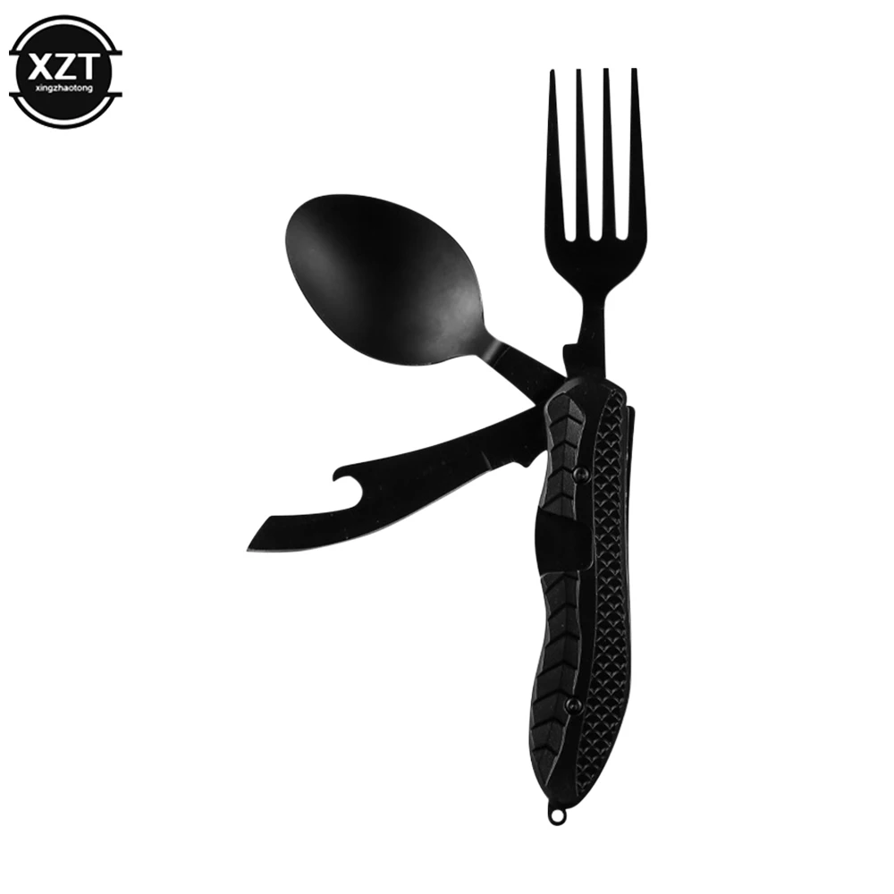 4 1 Outdoor Tableware Fork Spoon Knife Bottle  Stainless Steel Tablespoon  Set - Set - Aliexpress