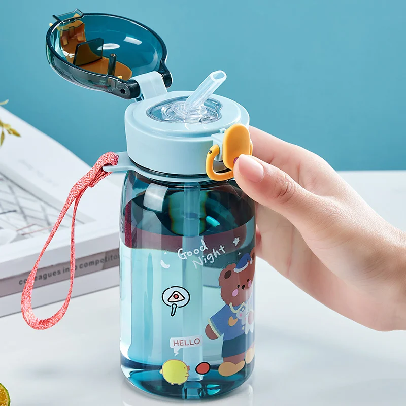 GIANXI-Copo com palha para crianças, garrafas de água à prova de vazamento dos desenhos animados, garrafa de bebida portátil ao ar livre, copo infantil adorável