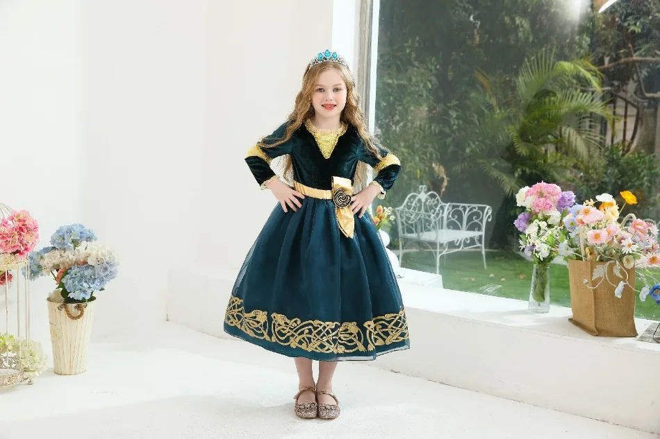 Mädchen Merida Cosplay Prinzessinnenkleid Kinder Performance-Kleidung Herbstkleid Halloween Karneval Party Langarm-Outfit – Detail 11