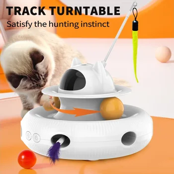 Moebypet Interactive 4-in-1 Cat Toy Rechargeable Feather Stick Laser Trackball Retractable Feather Popular Indoor Toys for Cats 3