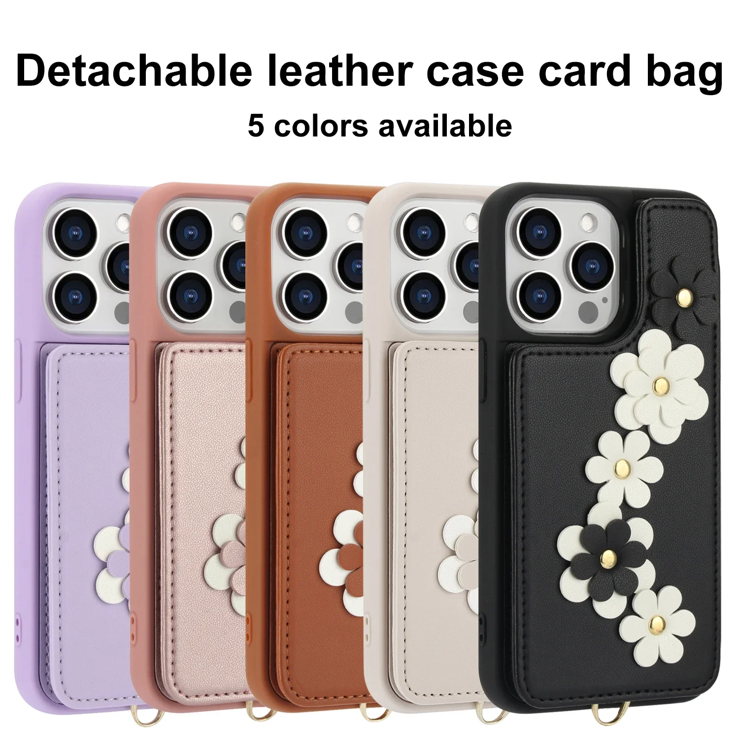 Crossbody Wrist Strap Flower Phone Case for IPhone 16 15 14 13 12 11 Plus Pro Max XS XR X 7 8 Wallet with Card Holder Shell Cover_voghion.com