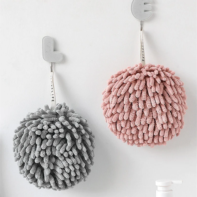 2 Pack Chenille Hanging Hand Towel Ball with Hanging Loops, Soft Absorbent  Microfiber Hand Towels for Bathroom Kitchen, Plush Quick-Drying Hanging  Hand Towel Ball 