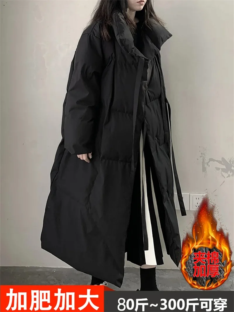 

2024 Winter New Loose Long Down Cotton Coat for Women Cold Protection Warmth Extra Long Over Knee Cotton Coat Large Cotton Coat