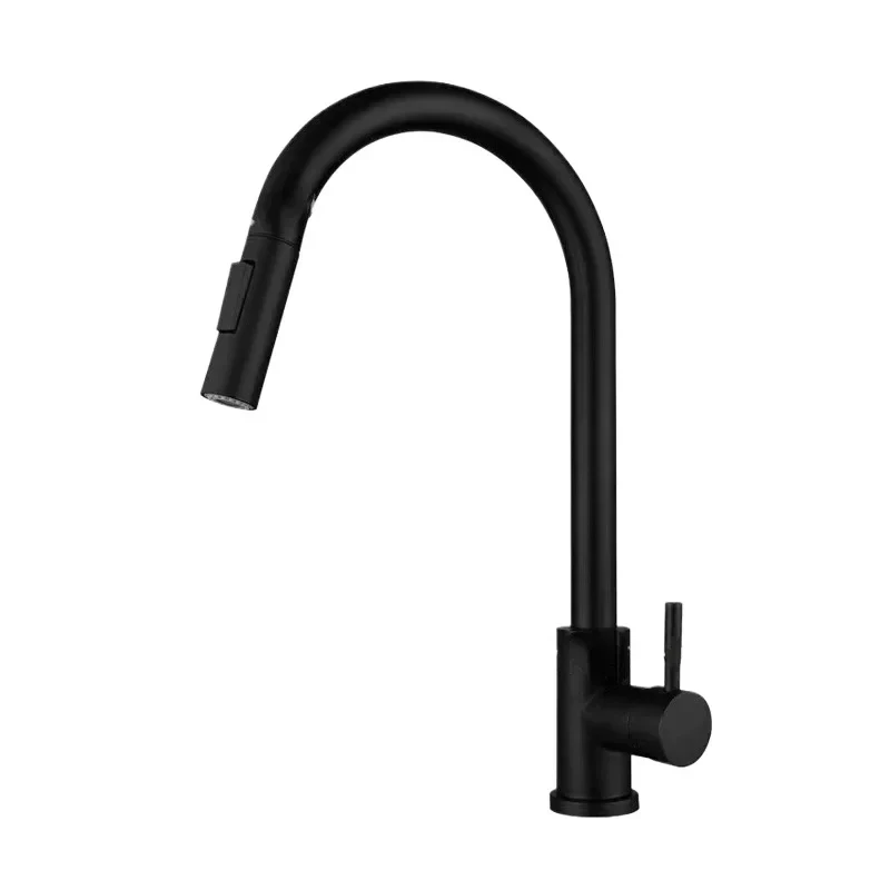 YXS Kitchen Faucet Single Hole Pull Out Spout Kitchen Sink Mixer Tap Stream Sprayer Head Chrome/Black Mixer Tap