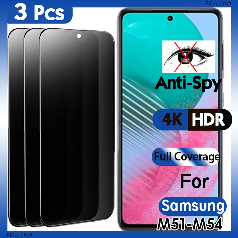 

3Pcs/lot Privacy Tempered Glass Screen Protector For Samsung M51 M52 M53 Anti-spy Glass Privacy Film For Samsung M54 M62