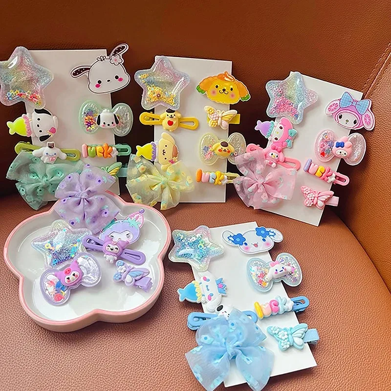 

8pcs Sanrio Cartoon Hairpins Headwear Kawaii Kuromi Pochacco My Melody Y2k Girl Bow Hair Accessories Kids Birthday Party Gifts