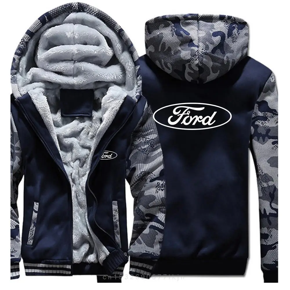 Sweatshirt Coat Pullover Tops Ford car logo 2022 Men's New Winter Long Sleeves Print Thicken Warmer Jacket Sport Hoodies Zipper 6