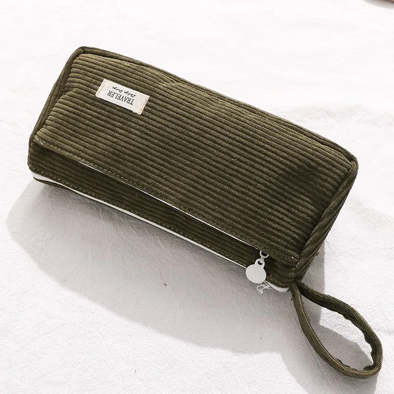 Korean Corduroy Cosmetic Bag Small Makeup Pouch Lady Portable Travel Toiletry Bag Necesserie Organizer Student Cute Pencil Case 5