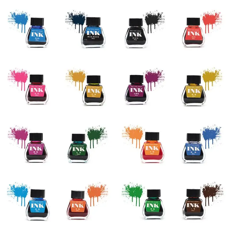 Fountain Pen 30ml Bottled Glass Smooth Writing Refill School Student Stationery Office Supplies 16 Colors