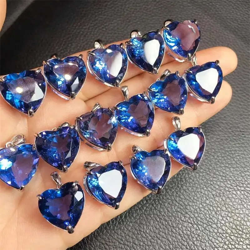 

Natural Blue Fluorite Faceted Heart Pendant Crystal Carving Polishing Mature Charm Jewelry Birthday Present Holiday Gift 1PCS