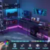 Vabches Computer Desk with Monitor Stand&LED Light Reversible Gaming Desk with Charging Station&Storage Shelves for Home Office 5
