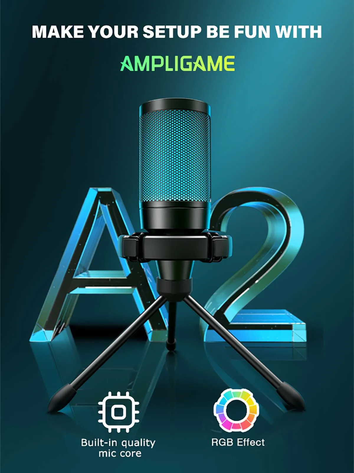 AmpliGame by FIFINE RGB-USB-Gaming-Mikrofon mit Licht-Touch-Stummschaltung, Kondensatormikrofon mit Stativ für PC, PS4/5, Laptop-Streaming-A2 – Detail 1