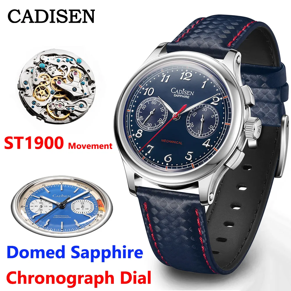 

Cadisen Men's Mechanical Chronograph Watches Seagull ST1900 Automatic Watch For Men Domed Sapphire Mirror Sport Dive Wristwatch