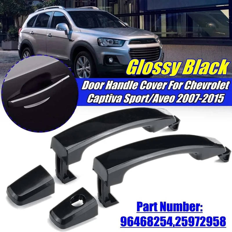 

2X Front Left And Right With Keyhole Glossy Black ABS Door Outer Handle Covers For Chevrolet Captiva Sport/Aveo/Saturn