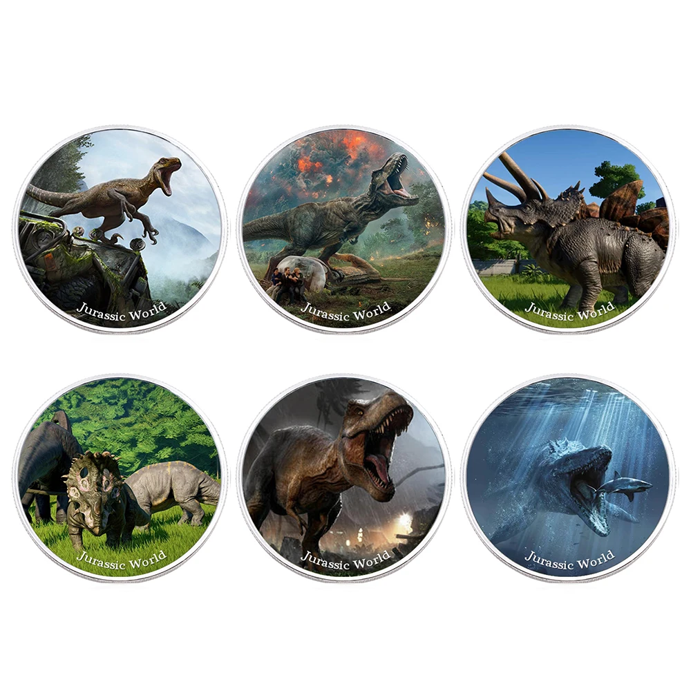 Set 6 Monete Collezione Dinosauri - Medaglie Oro Con T-Rex, Triceratopo E Pterodattilo In Custodia