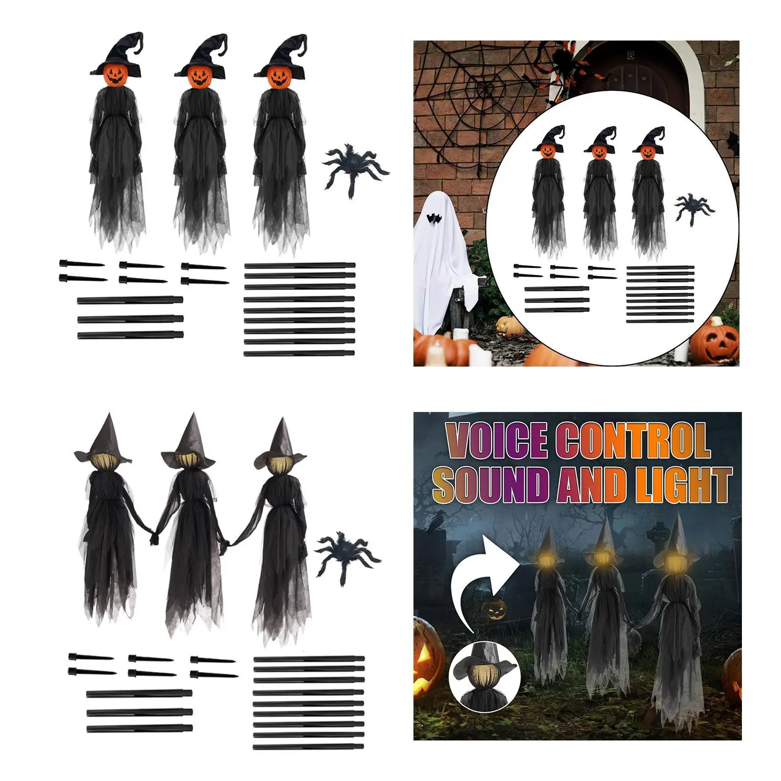 Ornaments with Stakes Set Light up Holding Hands Screaming Witches Halloween Witches for Home Outside Holidays Porch Garden