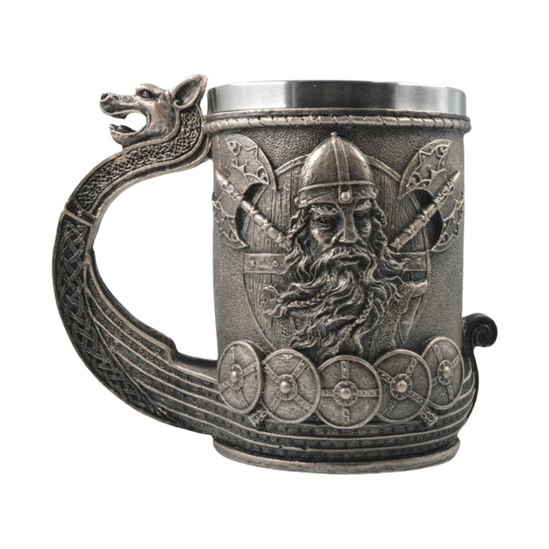 

Beer Mug Stainless Steel Liner Nordic Symbol Coffee Drink Cup for Men Dropship