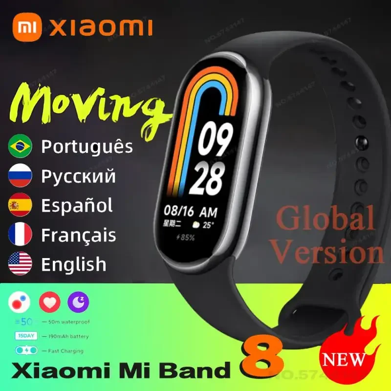 샤오미 미 밴드 8 글로벌 버전 스마트 팔찌, 8 1.62 AMOLED 스크린, Miband8 혈액 산소 피트니스 트래커, 방수 스마트 센서 