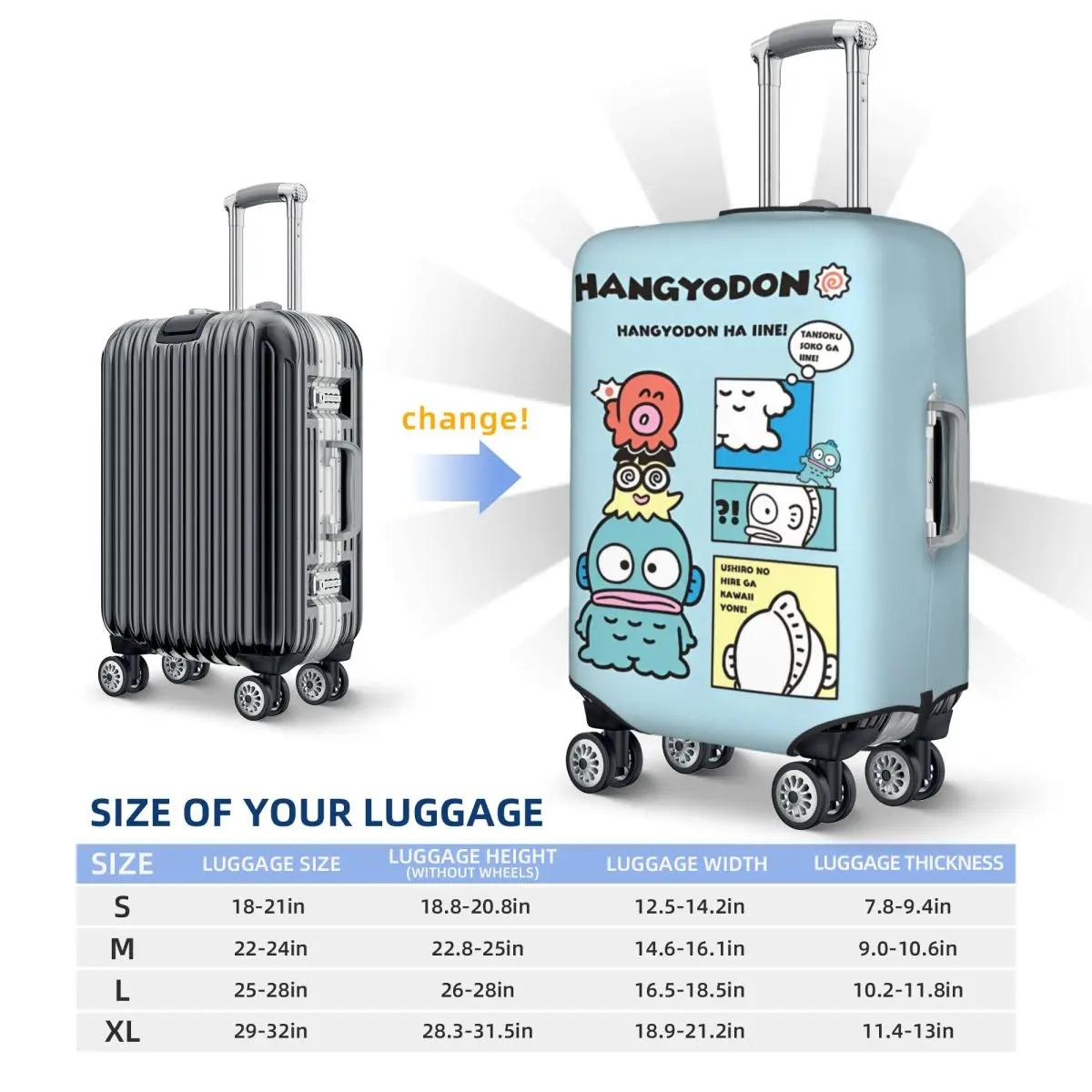 Hangyodon Cartoon Suitcase Cover Cruise Trip Flight Fun Luggage Supplies Protection 6