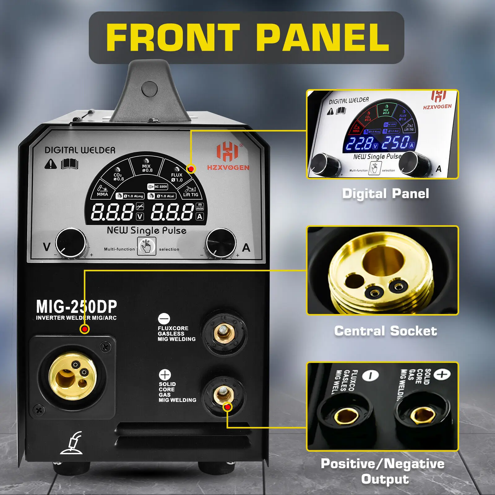 HZXVOGEN MIG 250A 5 in 1 MIG/MAG/TIG/MMA Semi-automatic Welding Machine Gas/Non-gas Mig Professional Pulse Aluminium Welder welding welders