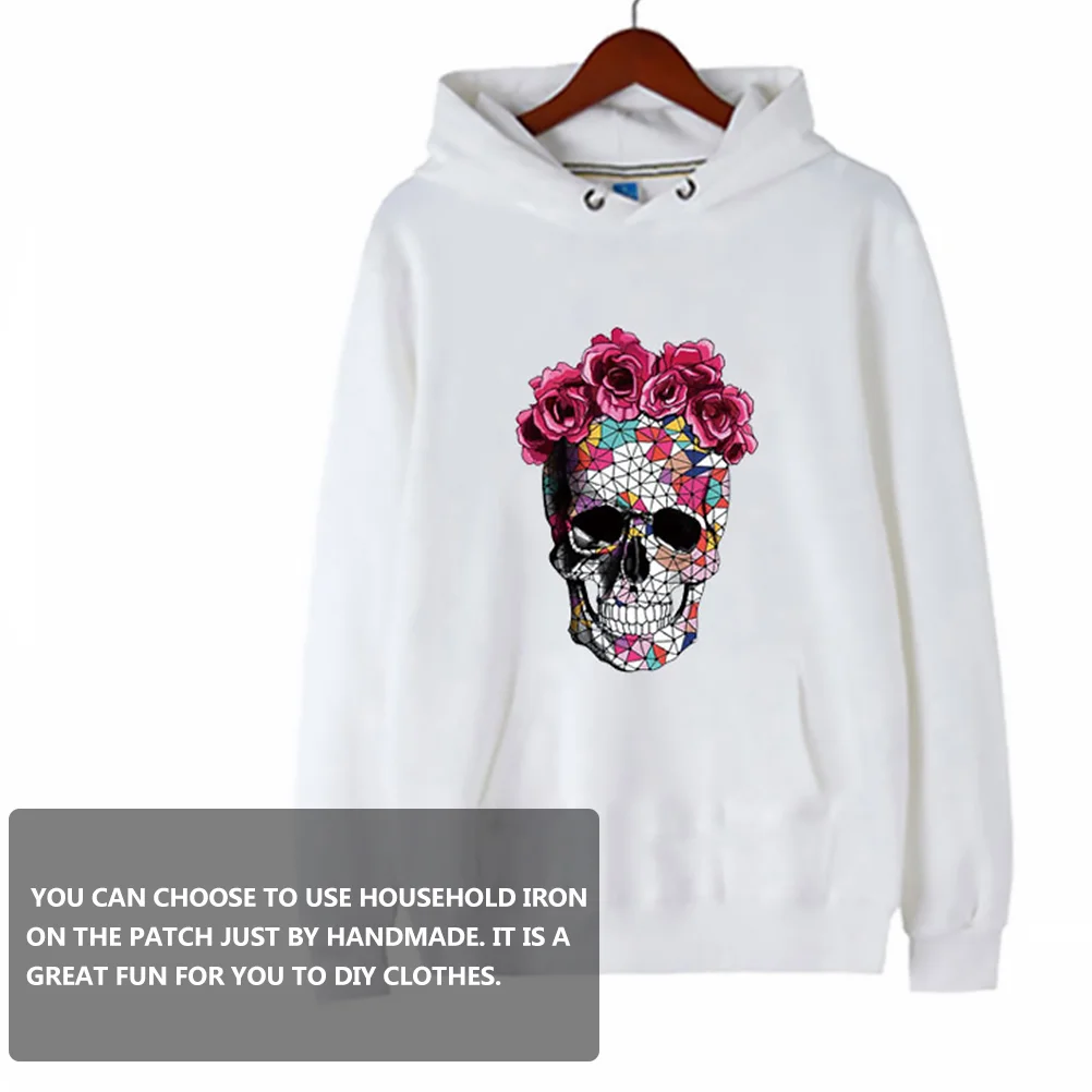할로윈 해골 패치, 열 전달 다리미 의류 스티커 세트, 재킷 청바지 의류 DIY