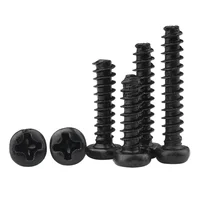 100 ชิ้น M1 M1.2 M1.4 M1.7 M2 M2.3 M2.6 M3 M3.5 M4 M5 Cross Recessed Pan Head สกรูเหล็กคาร์บอนสีดํา Phillips 5