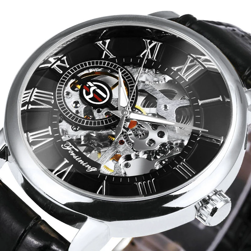 Orologio Meccanico Automatico Uomo Scheletro – Quadrante Trasparente 42mm, Lancette Luminescenti, Cinturino In Gomma, 3 ATM