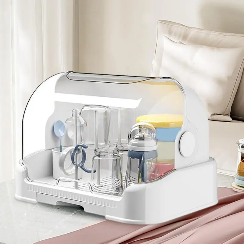 Baby Bottle Drying Rack With Removable Drip Tray Dustproof Bottle Storage Dust-proof Portable Baby Storage Box With Lid