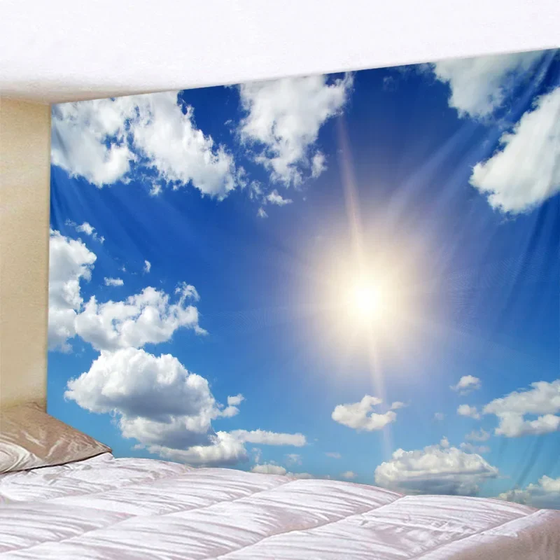 Blue sky and white clouds tapestry wall hanging hippie room background cloth boho home decor beach mat yoga mat sofa bed sheet