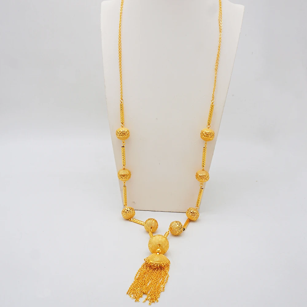 S62c7f6e8d2ed4ac6b43f2fead923f9d0p Fashion Gold Color Ethiopian Jewelry Set Long Tassel Pendant Earrings Wedding Bride Necklace Set Mallzona