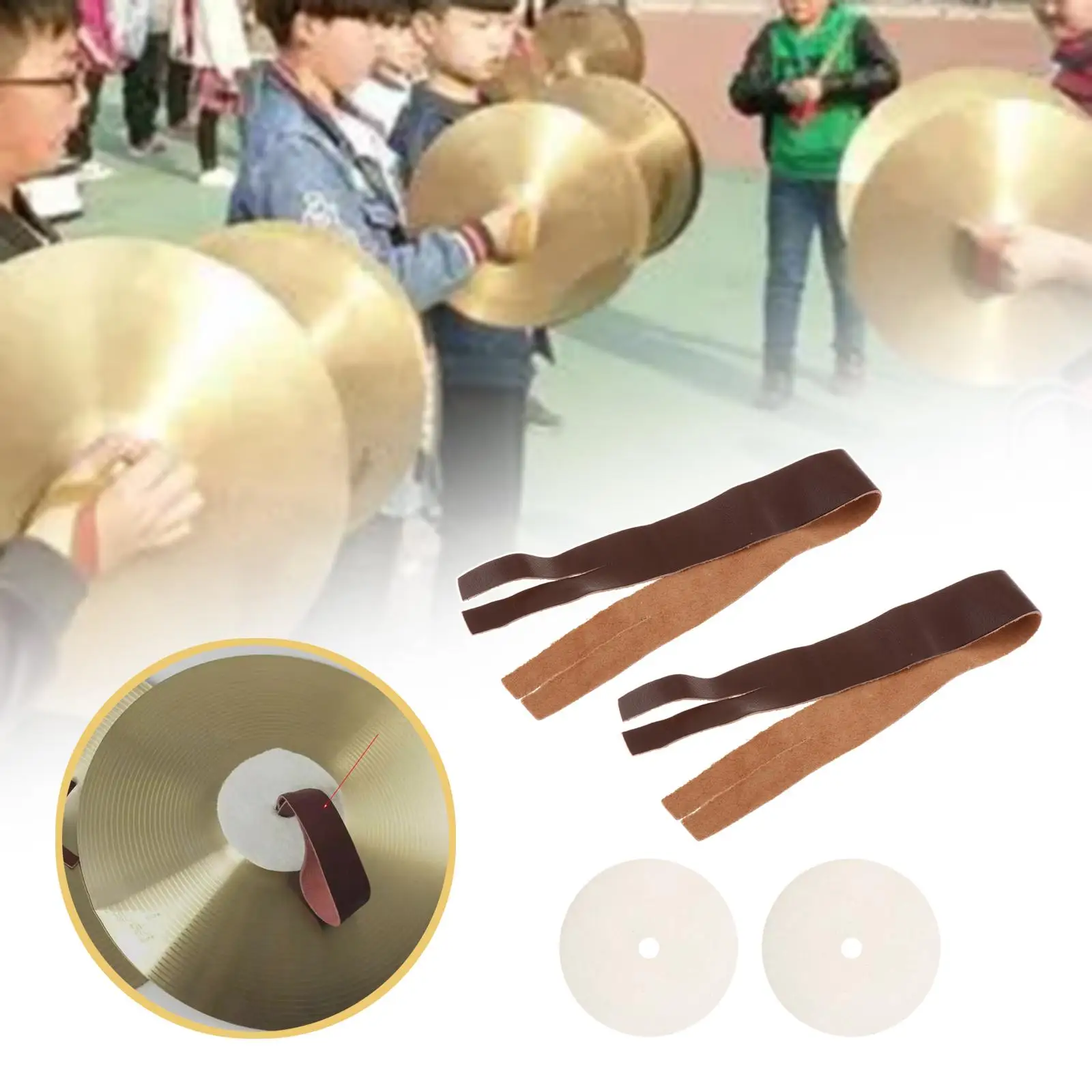 2Pcs Cymbal Straps and Pads Musical Instrument Accessory PU Leather Wristbands Tying Ropes Performance Musical Events