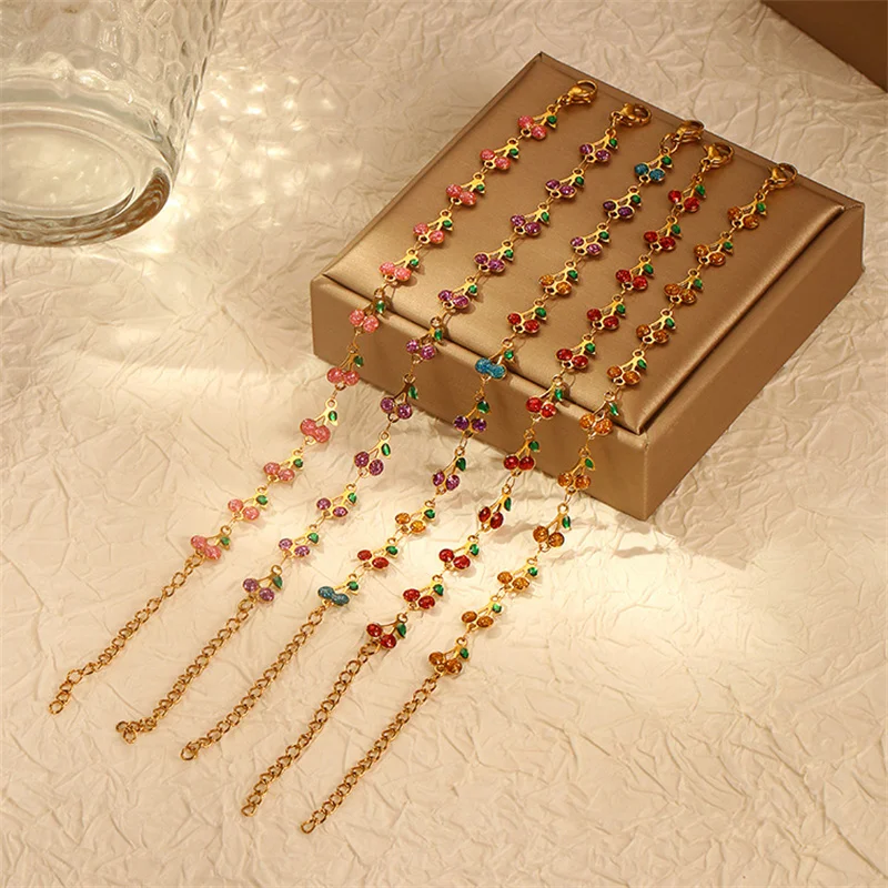Charm Cherry Bracelet For Women Retro Bohemian Stainless Steel Bracelet For Men Party Holiday Fashion Jewelry Gift
