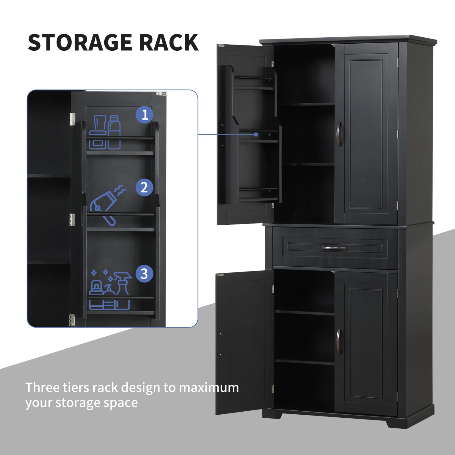 Bathroom Storage Cabinet with Doors and Drawer, Multiple Storage Space, Adjustable Shelf, Black 5