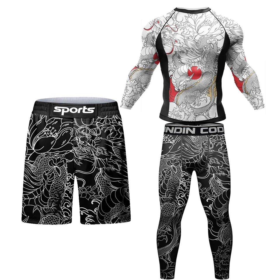 Compression MMA Rashguard T-shirt mens t shirt Sports Apparel for Men Running Suit Muay Thai Shorts 4pcs/Sets