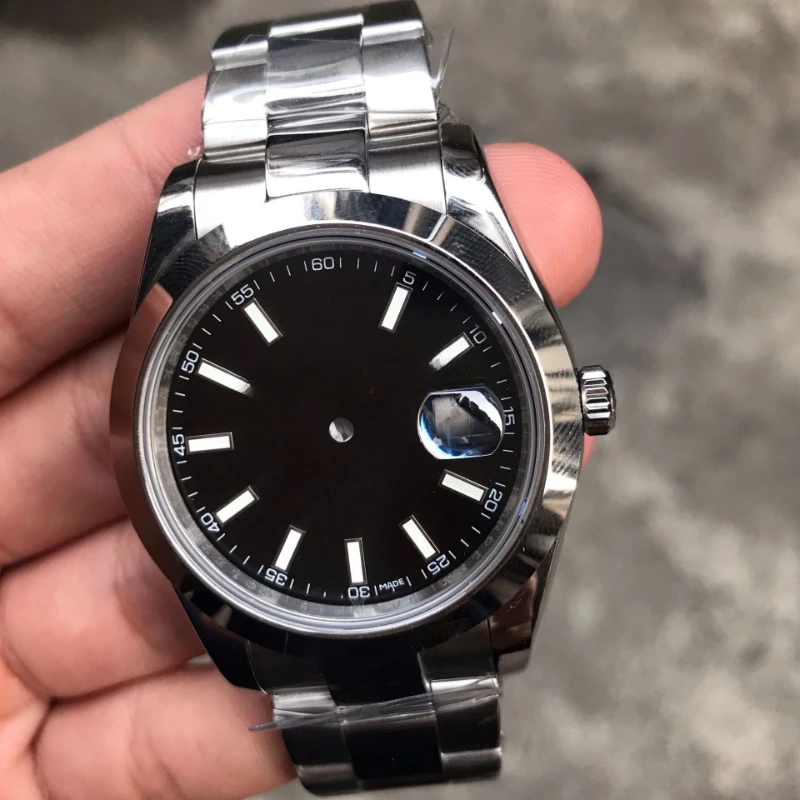 

Watch Accessories Set Case Strap for Rolex Date Just Fit 2824 2834 2836 2846 Movement with 41MM 3 Beads Band Silver Color Men