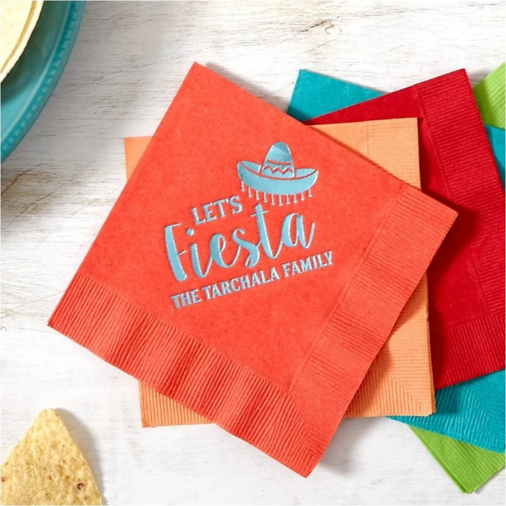 

50pcs Let's Fiesta! Personalized Family Party Cocktail Foil Stamped Napkins, Taco Party, Birthday, Wedding, Shower, Anniversary