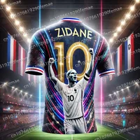 Classic French Zidane Print Pattern Men's Sports Football Shirt T-shirt For Daily Matches And Training, Breathable Jersey 1