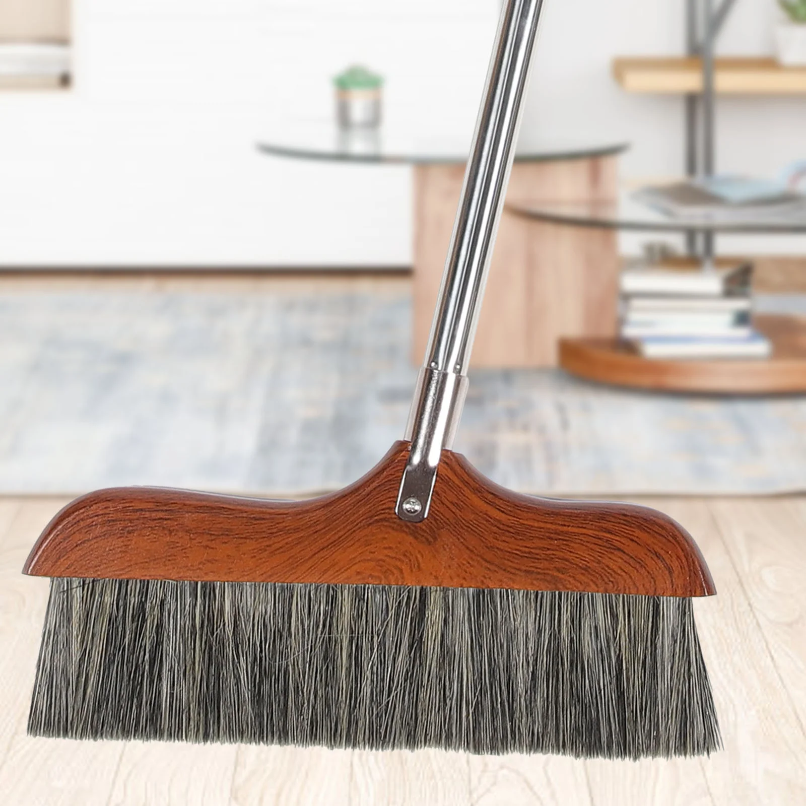 

Horse Hair Soft Bristle Broom Wooden Handle Angle Broom Floor Cleaning Broom Hair Removal Sweeper Carpet Sweeping Brush Indoor