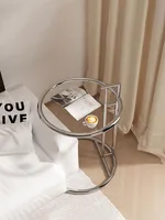 Nordic Glass Coffee Tables Living Room Furniture Side Table Balcony Stainless Steel Lifting Tea Table Transparent Bedside Tables 2