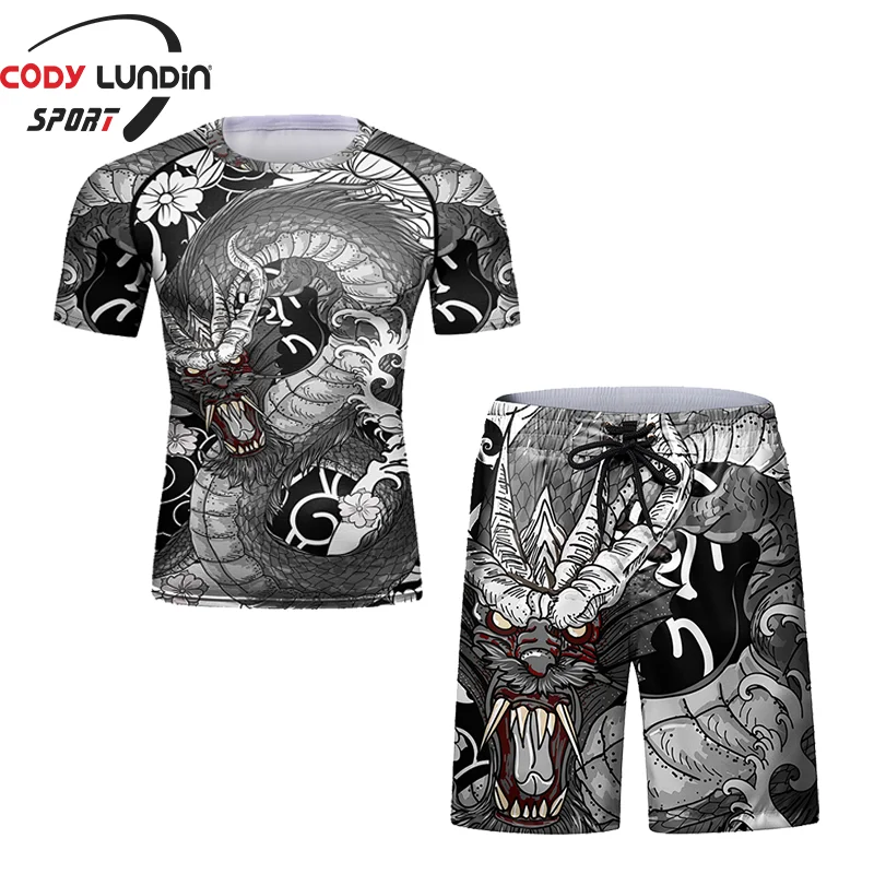 

CODY LUDIN Men Fluorescent Tattoo Boxing Set jiu jitsu BJJ Rashguard Uv Sun Protection Male Sports Gym Sublimated Tracksuit