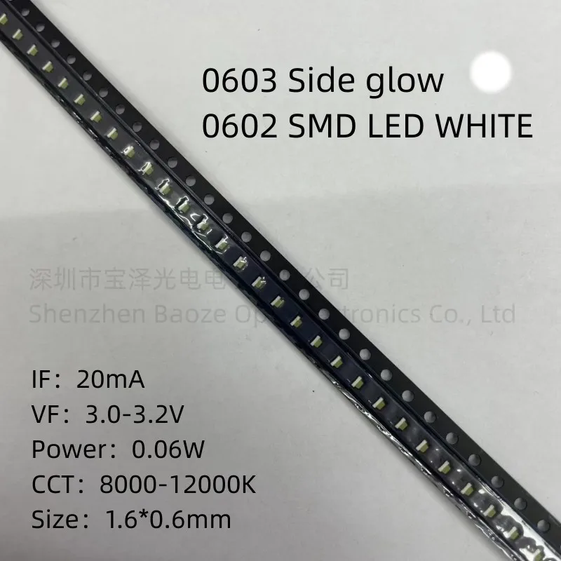 0602 Smd Led Bianco 1.6*0.6Mm Perline Per Lampade Di Alta Qualità Ad Alta Luminosità 0603 Luminescenza Laterale