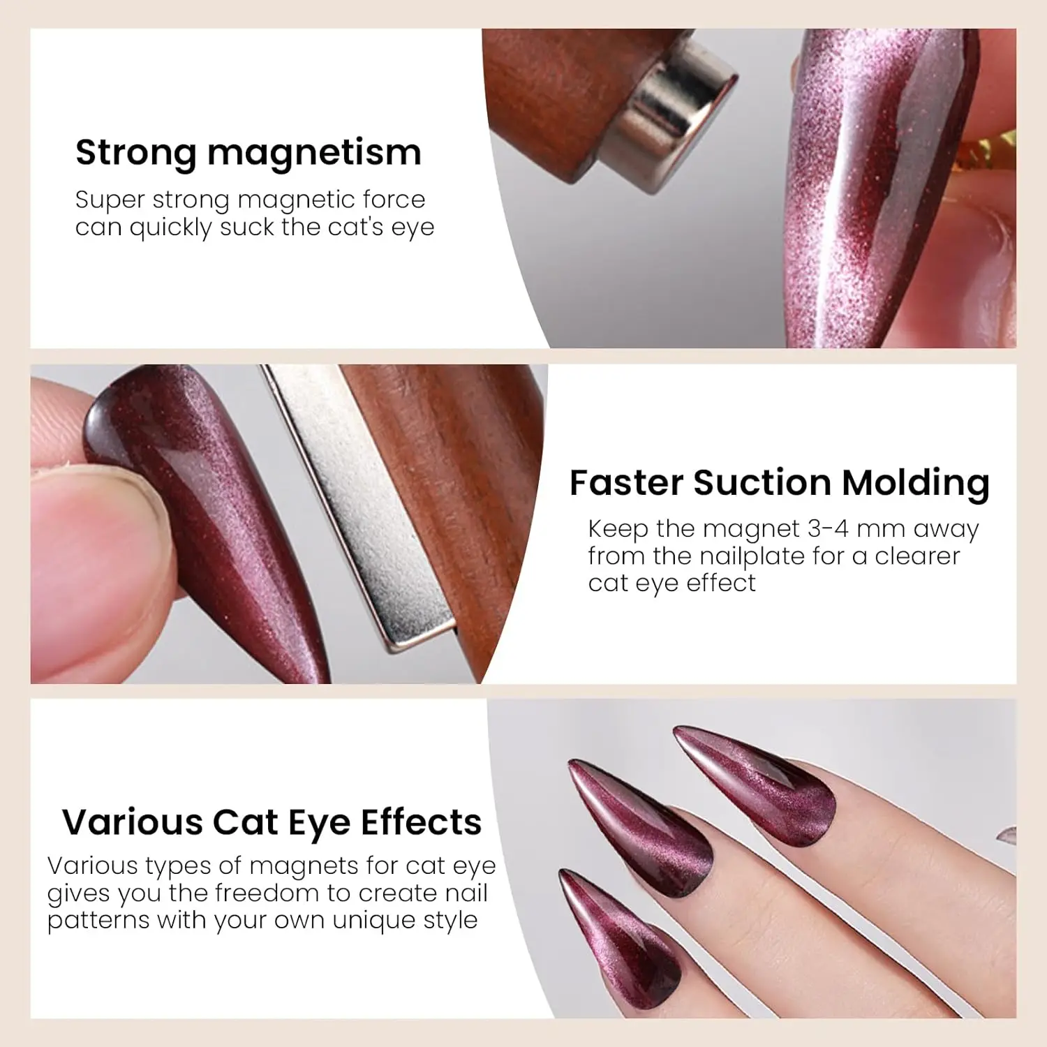 3 in1 Cat Eye Gel Polish Magnet Wand + 1Pc Cylinder Cat Eye Magnet + 5Pcs Iron Wire for Heart s Paw Effect cat eye nail tool magnetic nail art tools magnetic nail tools