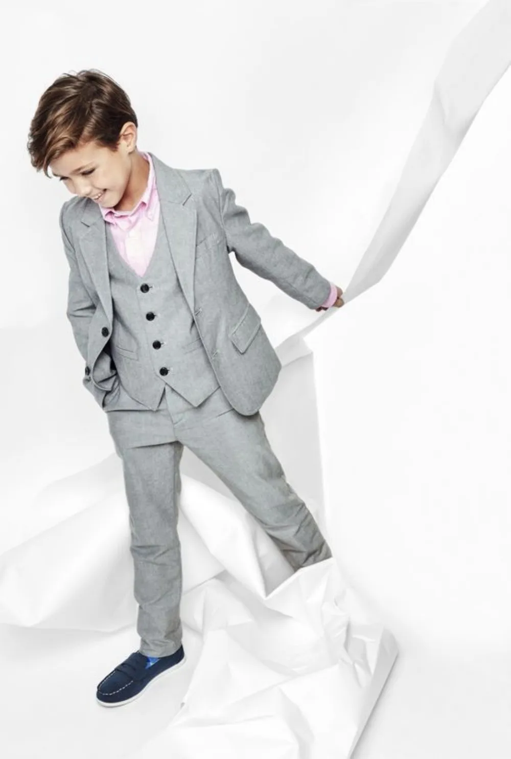 

Formal Boy's Silver Gray Suit Weddings Children Party Host Gentlemen Costume Wholesale Clothing 3Piece/Set Blazer Vest Pants