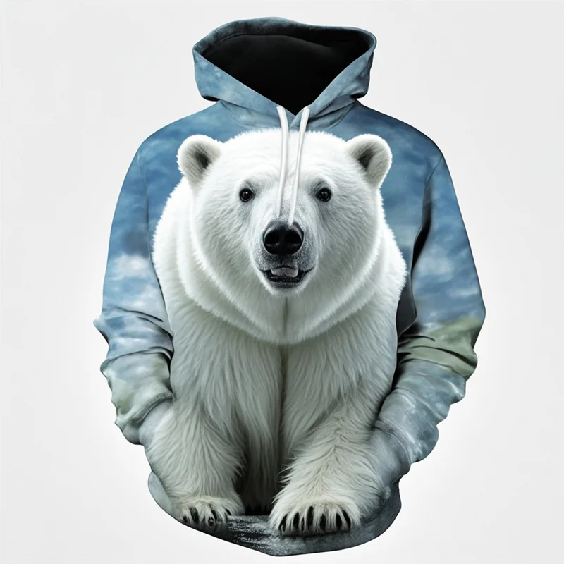 thumbnail image 1 of Sudadera con capucha de oso polar para hombre, moda de primavera, sudaderas con estampado 3D de animales, personalidad callejera, top holgado, abrigo de otoño de gran tamaño, 1 of 5