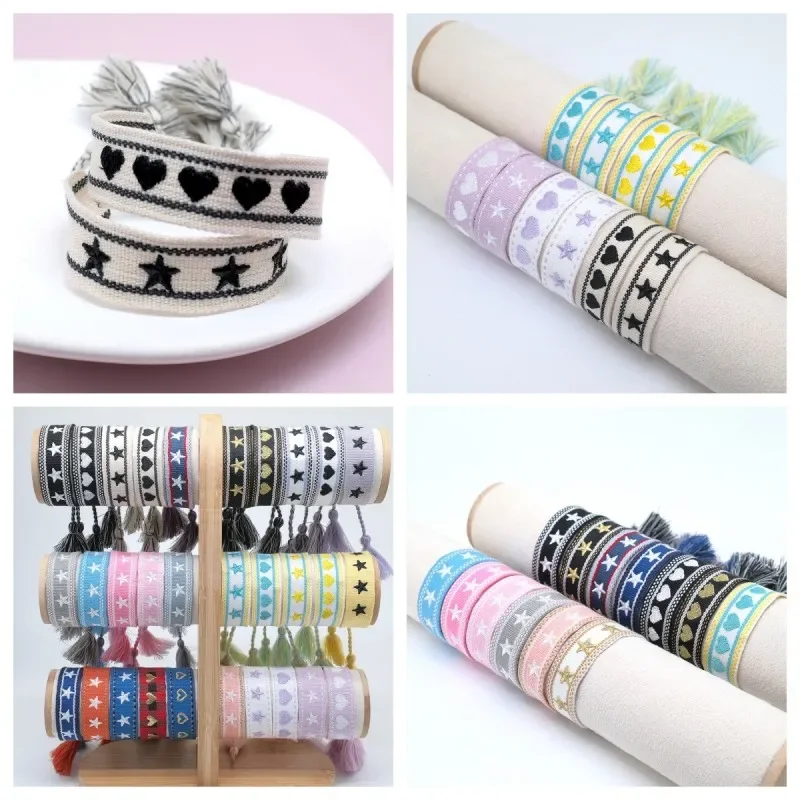 Bohemia Ethnic Style Embroidery Star Logo Bracelet For Women Handmade Woven Tassel Hand Wrist Strap Fashion Jewelry