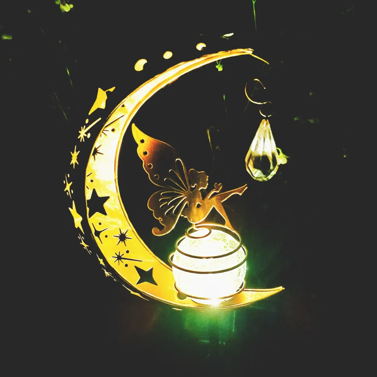 

Fairy Wrought Iron Solar Lawn Lamp Crystal Light Creative Outdoor Waterproof Decorative Floor Lighting Angel Goddess Projector