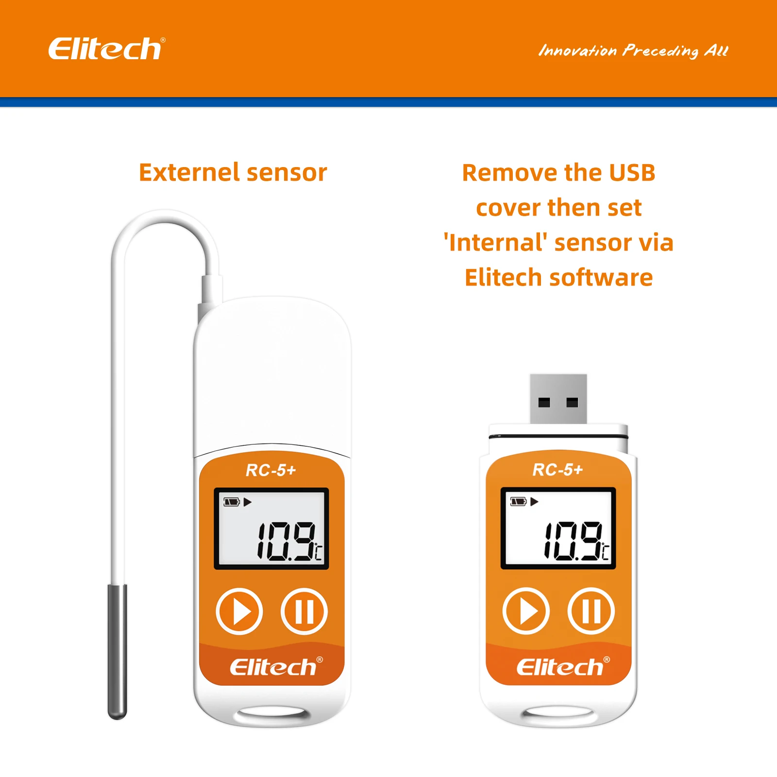Temperature Data Logger Elitech RC-5+ TE PDF USB Temperature Data Logger Reusable Recorder 32000 Points High Accuracy Extra External Sensor
