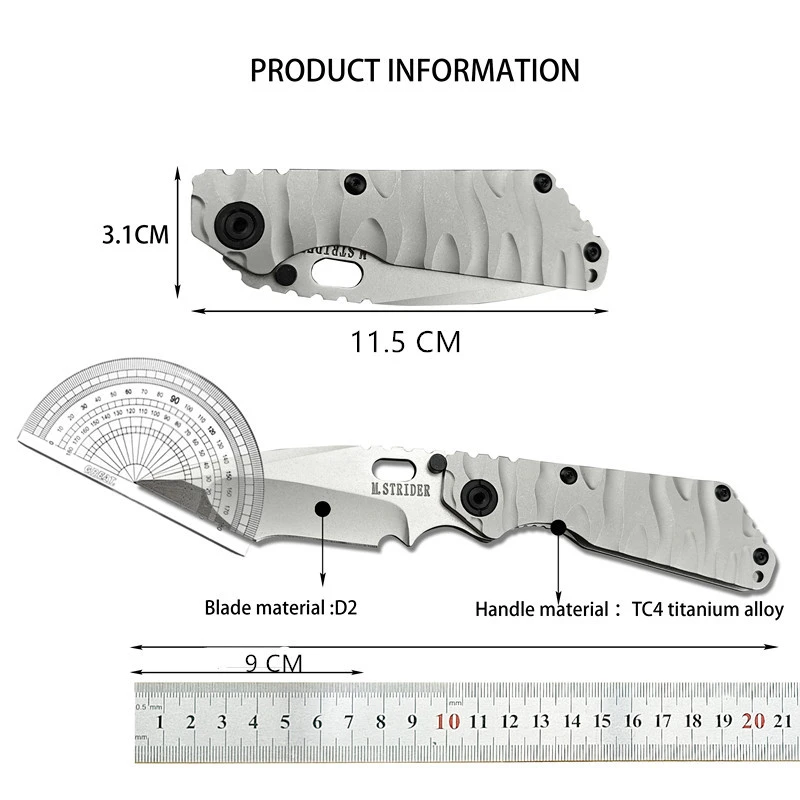 Camping Outdoor Survival Strider Enterer Titanium Alloy Wave Handle Folding Knife TC4 Titanium Alloy Handle EDC 3