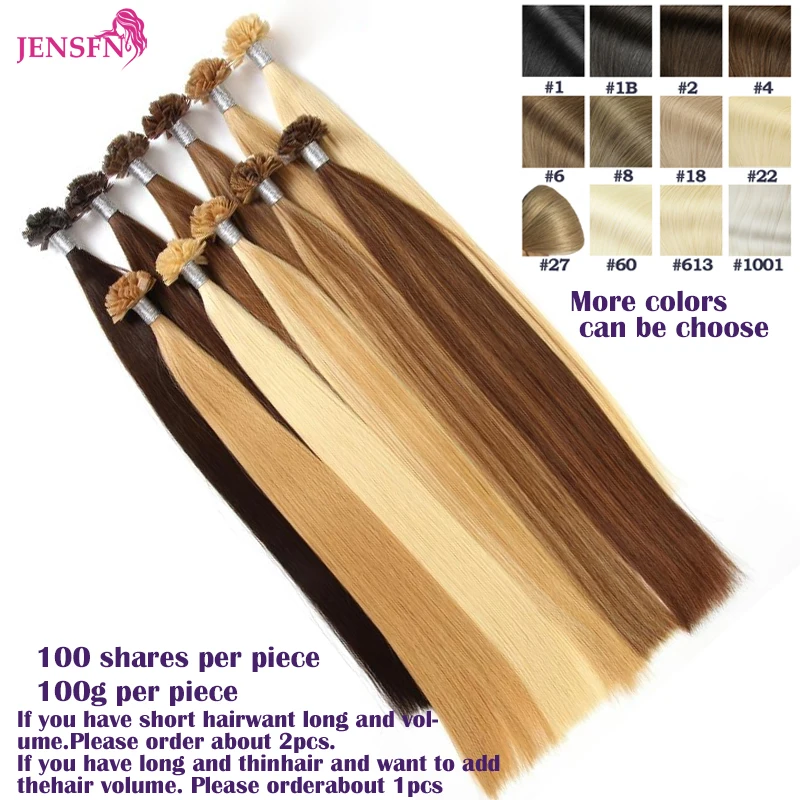 Virgin Straight Fusion Flat Tip Human Hair Extensions 16"-26" Inch 1g/Strand 100pcs/Set Natural Hair Extensions Keratin Capsule