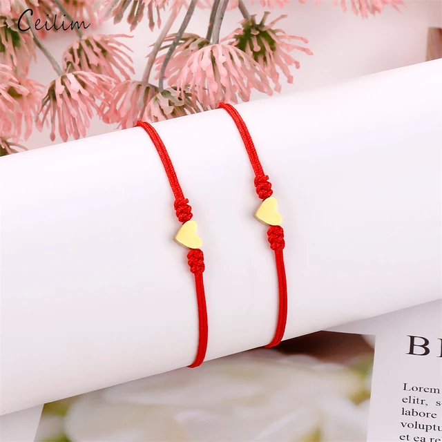 2Pcs/Set Stainless Steel Heart Bracelet Adjustable Braided Rope Red String  Bracelets For Women Mother Daughter Jewelry Gifts - AliExpress